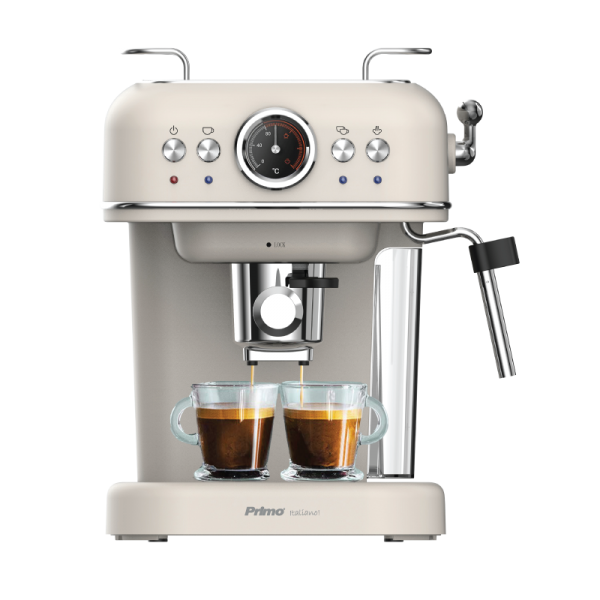 Primo PREM-40445 Eco 20Bar Μηχανή Καφέ Espresso 3σε1 Αναλογικό καντράν θερμοκρασίας Ιβουάρ-Chrome